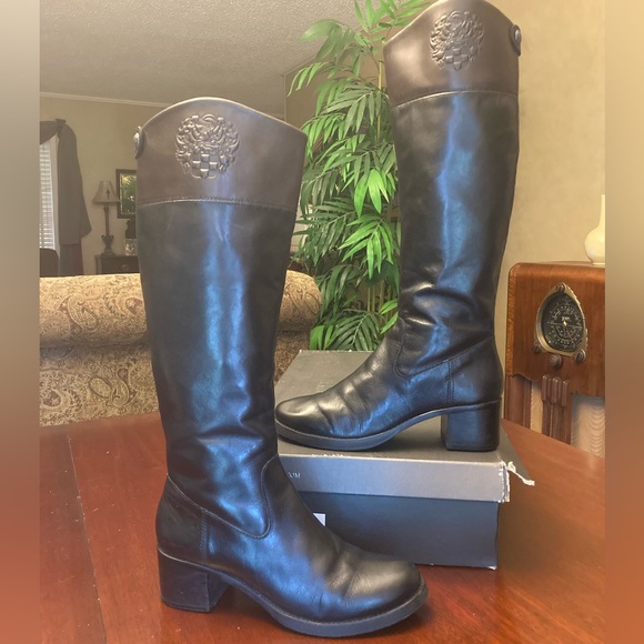 Vince Camuto VC-DUKE black/chocolate leather smooth calf riding boot size 8.5M - Picture 1 of 7